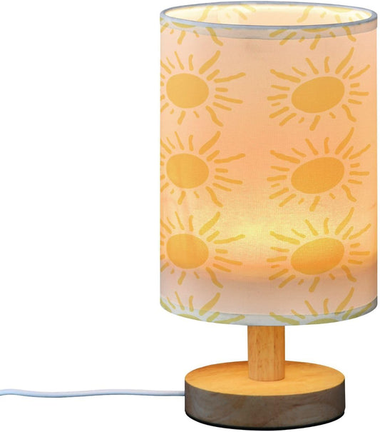 Yellow Suns Bedside Table Lamp, Small LED Desk Light USB Nightstand Lamp with Non Slip Wood Base & Eye-Friendily Lampshade for Living Room Bedroom Dorm Home Office Desk Decor
