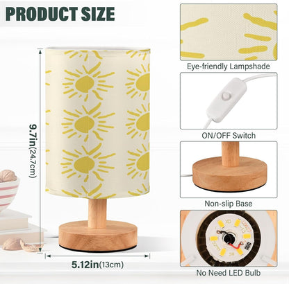 Yellow Suns Bedside Table Lamp, Small LED Desk Light USB Nightstand Lamp with Non Slip Wood Base & Eye-Friendily Lampshade for Living Room Bedroom Dorm Home Office Desk Decor