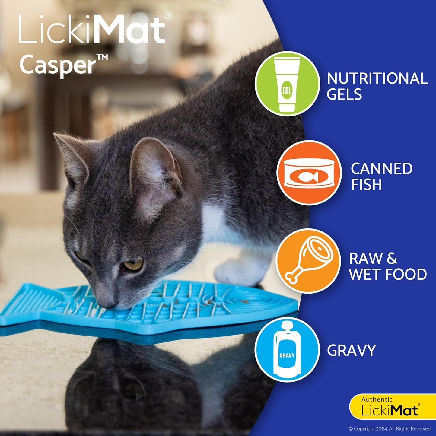 Casper, Fish-Shaped Cat Slow Feeders Lick Mat, Boredom Anxiety Reducer; Perfect for Food, Treats, Yogurt, or Peanut Butter. Fun Alternative to a Slow Feed Cat Bowl or Dish, Yellow