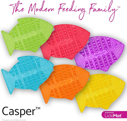 Casper, Fish-Shaped Cat Slow Feeders Lick Mat, Boredom Anxiety Reducer; Perfect for Food, Treats, Yogurt, or Peanut Butter. Fun Alternative to a Slow Feed Cat Bowl or Dish, Yellow