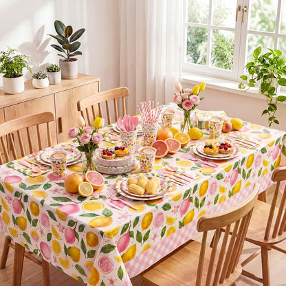 452 Pcs Pink Lemon Party Supplies Lemon Party Tableware Set with 9 Inch 7 Inch Plates Napkins Tablecloths 9oz Cups Cutlery Straws for Summer Birthday Baby Shower Bridal Shower, 50 Guests