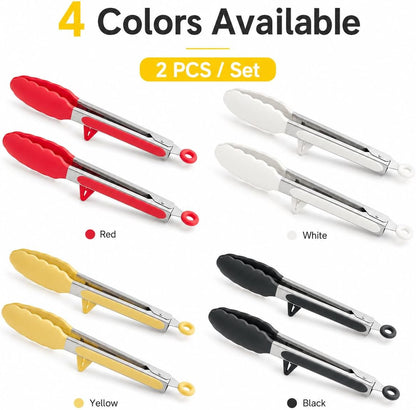 Yellow Silicone Kitchen Tongs, 10.35 Inch Stand-Up Tongs, 2 Pack | Stainless steel and silicone, 10.35 in; stand-up design keeps tips raised; for barbecue,cooking,serving and nonstick pans