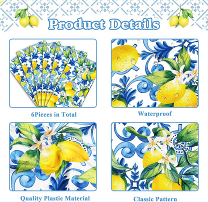 6 Pieces Capri Lemon Party Table Runners 14 x 108 Inches Disposable Plastic Italian Tile Lemon Pattern Tablecloth for Summer Wedding Lemonade Birthday Party Supplies Home Kitchen Dining Decor