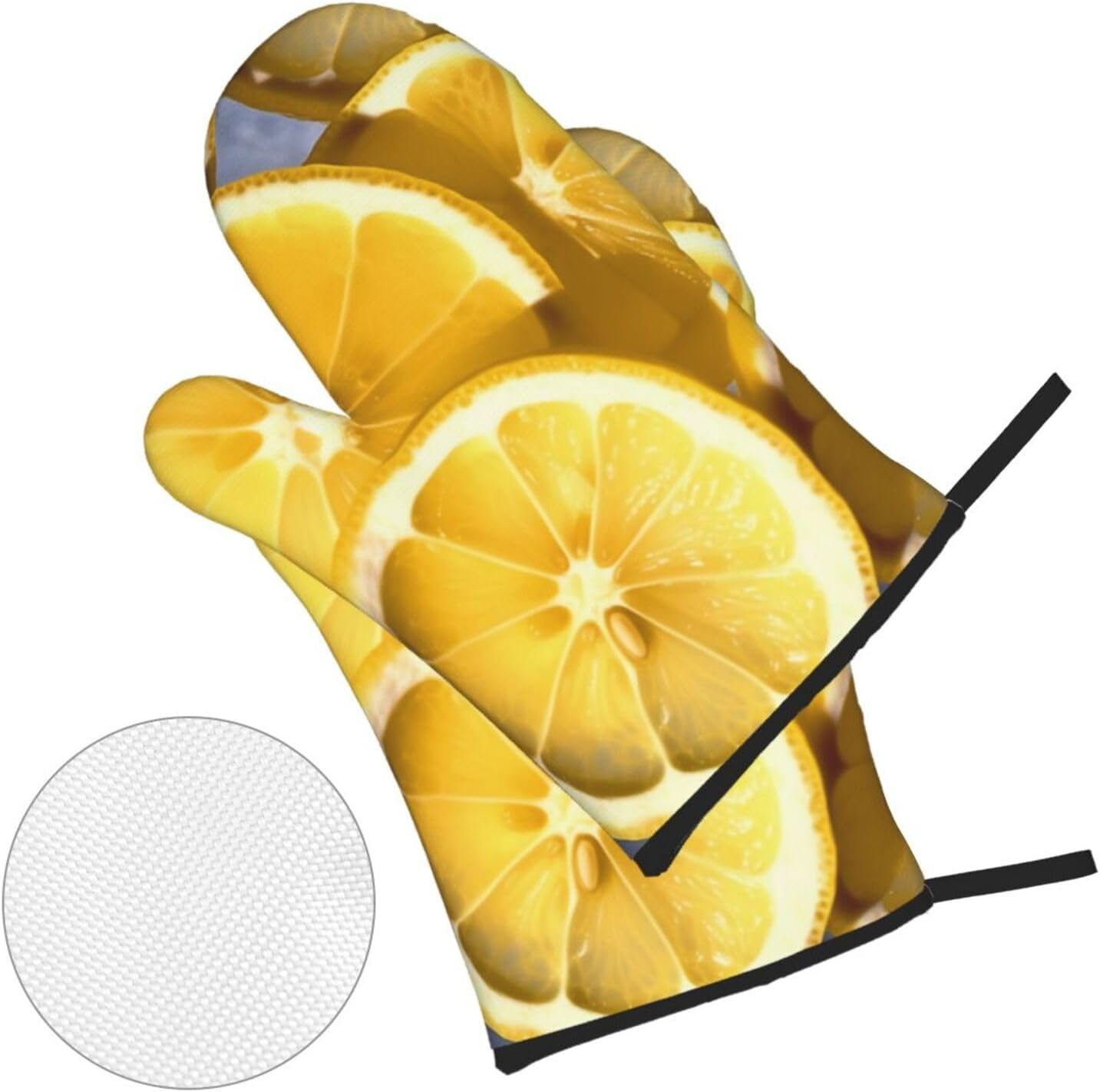 Oven Mitts and Hot Pads Set of 4, Lemon Slices Heat Resistant Oven Gloves Mitts and Hot Pads for Baking Cooking and Kitchen Decor