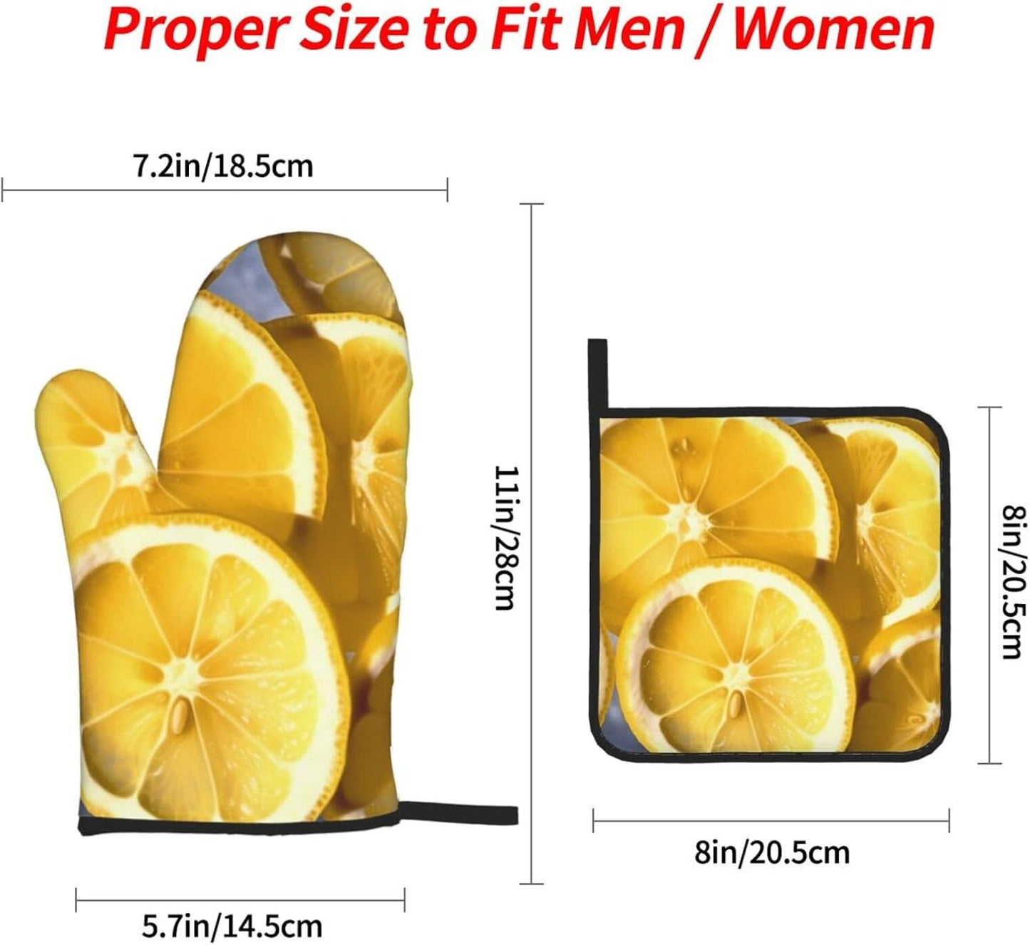 Oven Mitts and Hot Pads Set of 4, Lemon Slices Heat Resistant Oven Gloves Mitts and Hot Pads for Baking Cooking and Kitchen Decor