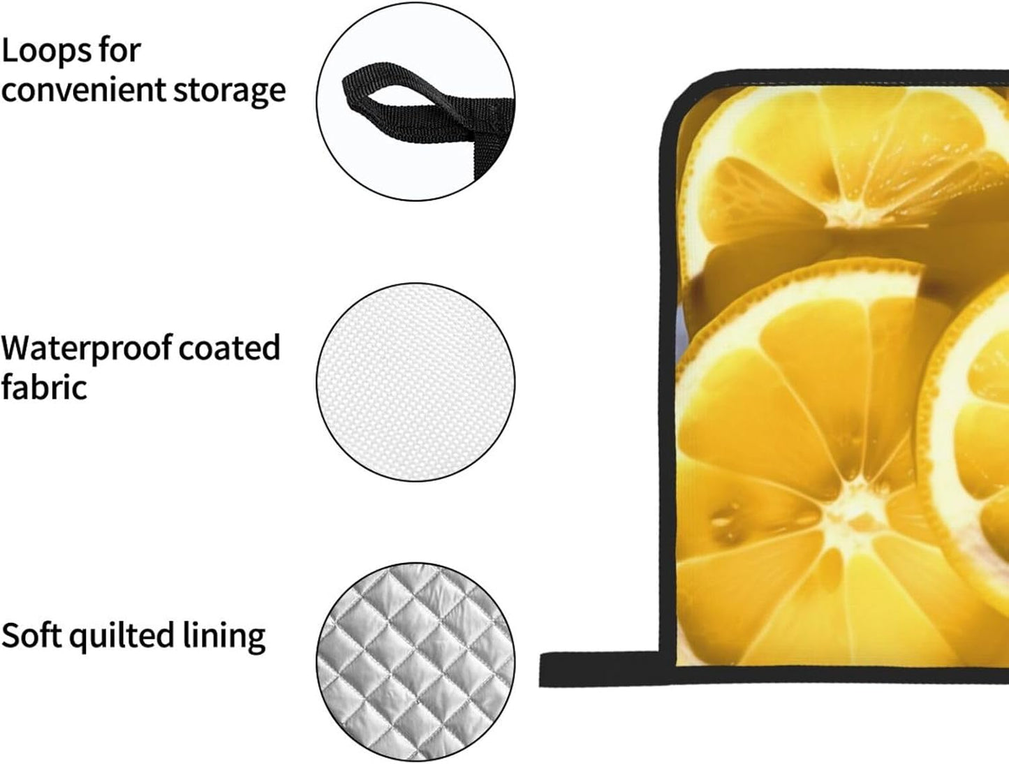 Oven Mitts and Hot Pads Set of 4, Lemon Slices Heat Resistant Oven Gloves Mitts and Hot Pads for Baking Cooking and Kitchen Decor