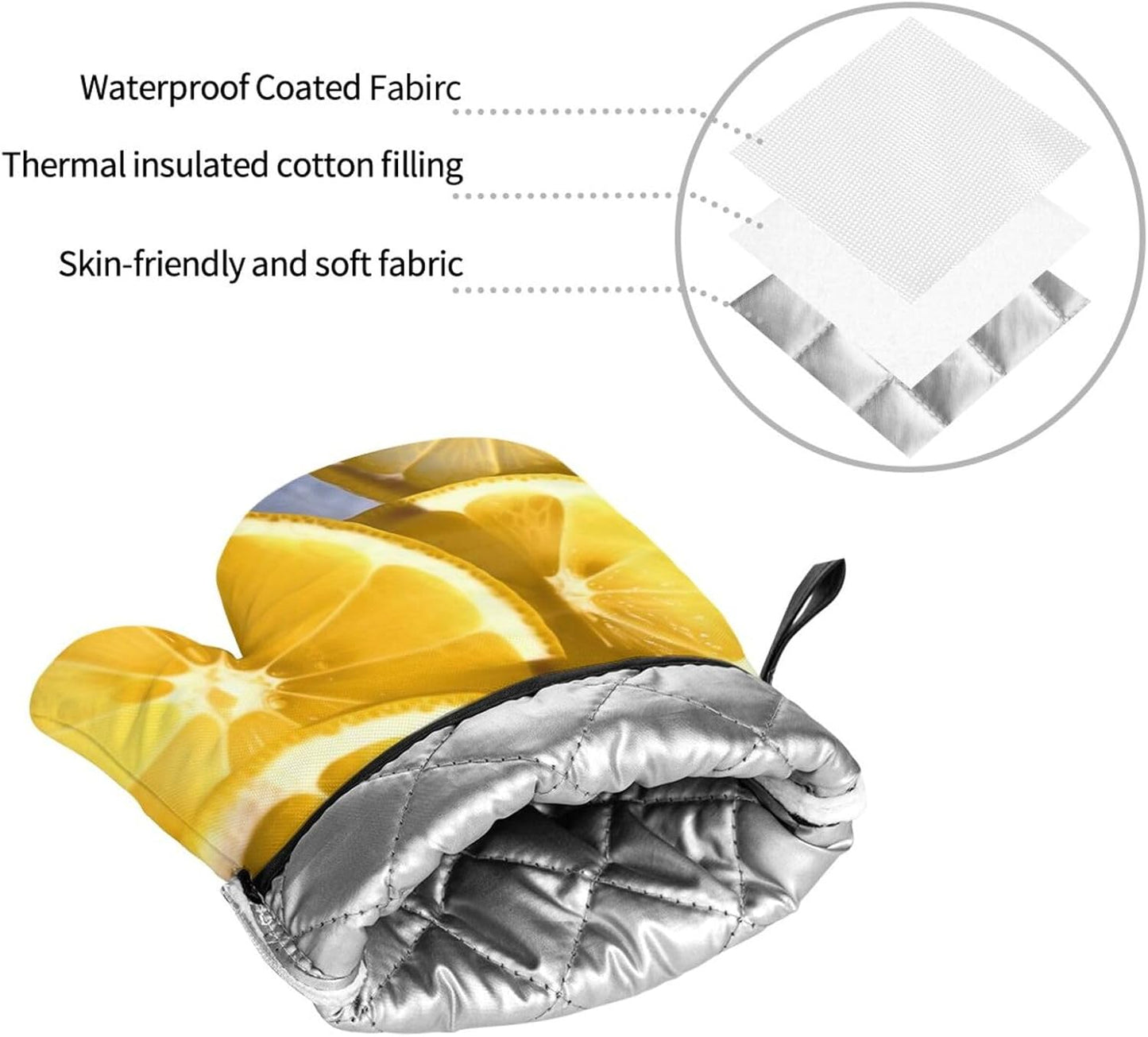 Oven Mitts and Hot Pads Set of 4, Lemon Slices Heat Resistant Oven Gloves Mitts and Hot Pads for Baking Cooking and Kitchen Decor
