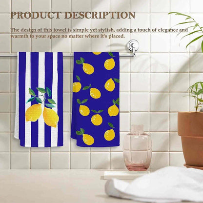 Blue Lemon Kitchen Towels, Summer Fruit Decorative Kitchen Dish Towels, Lemon Gifts for Women, Blue Striped Summer Hand Towel for Bathroom Decor,16x24 Inches Set of 2
