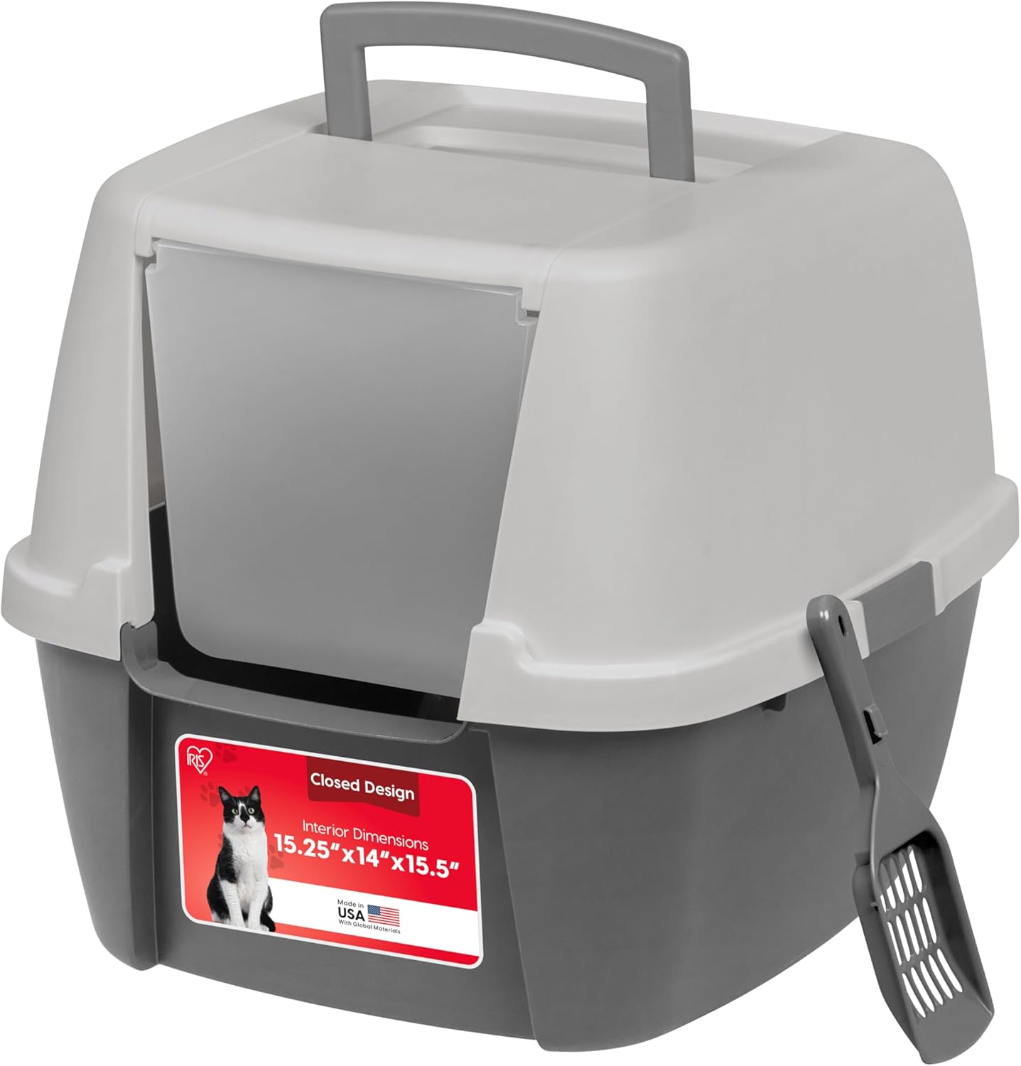 Large Front Door Cat Litter Box, Walk-in Entry, Gray | Easy Access Needs, Private Enclosure Design, Covered Walk-Through, Contained Environment, Privacy Hood