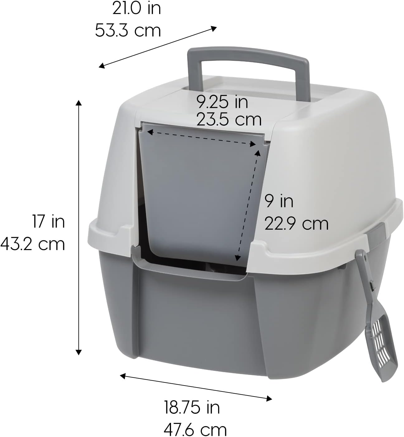 Large Front Door Cat Litter Box, Walk-in Entry, Gray | Easy Access Needs, Private Enclosure Design, Covered Walk-Through, Contained Environment, Privacy Hood