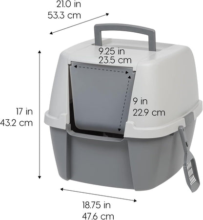 Large Front Door Cat Litter Box, Walk-in Entry, Gray | Easy Access Needs, Private Enclosure Design, Covered Walk-Through, Contained Environment, Privacy Hood