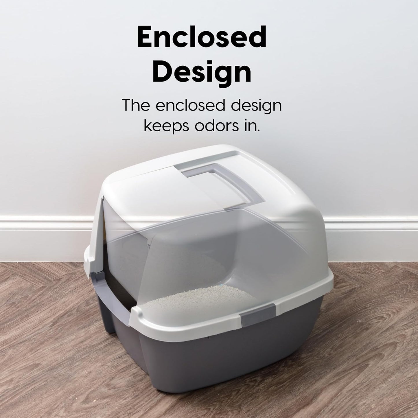 Large Front Door Cat Litter Box, Walk-in Entry, Gray | Easy Access Needs, Private Enclosure Design, Covered Walk-Through, Contained Environment, Privacy Hood