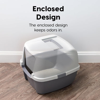 Large Front Door Cat Litter Box, Walk-in Entry, Gray | Easy Access Needs, Private Enclosure Design, Covered Walk-Through, Contained Environment, Privacy Hood
