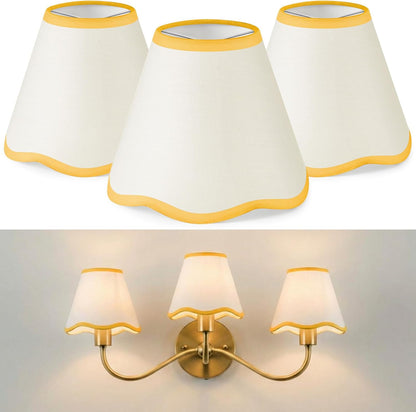 Set of 3 2.9" Top x 5.9" Bottom x 5.1" Height Lamp Shade with Petal Edge Chandelier Shades Fabric Scalloped Lampshade for Floor Wall Lamps Table Living Room Bedroom (Yellow Edge)