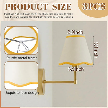 Set of 3 2.9" Top x 5.9" Bottom x 5.1" Height Lamp Shade with Petal Edge Chandelier Shades Fabric Scalloped Lampshade for Floor Wall Lamps Table Living Room Bedroom (Yellow Edge)