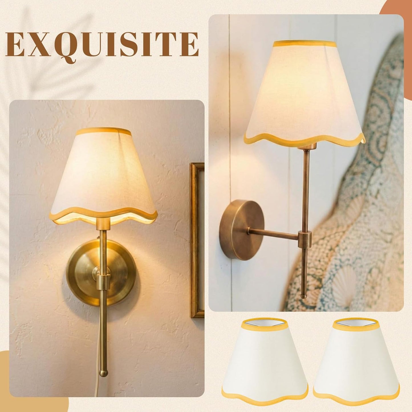 Set of 3 2.9" Top x 5.9" Bottom x 5.1" Height Lamp Shade with Petal Edge Chandelier Shades Fabric Scalloped Lampshade for Floor Wall Lamps Table Living Room Bedroom (Yellow Edge)
