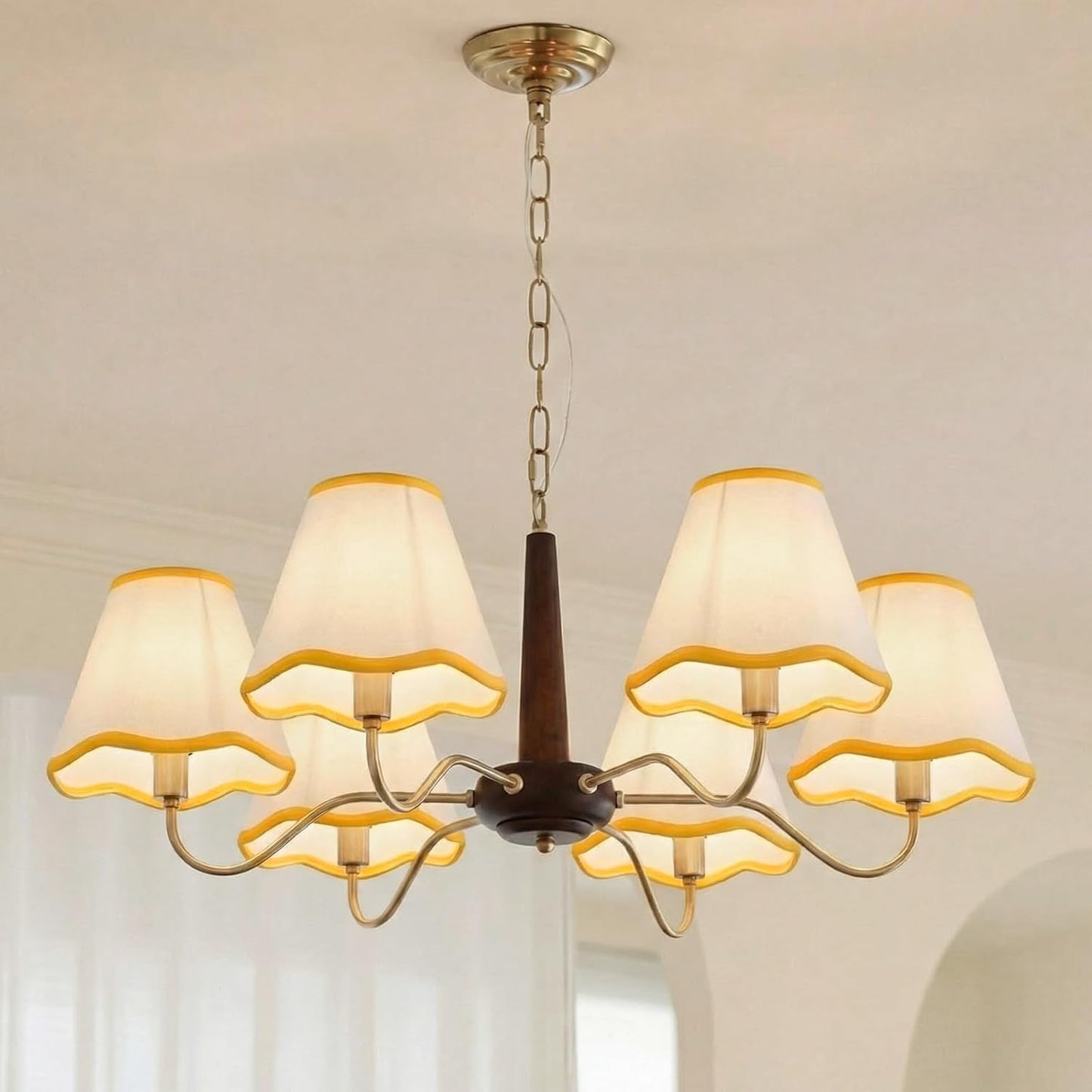 Set of 3 2.9" Top x 5.9" Bottom x 5.1" Height Lamp Shade with Petal Edge Chandelier Shades Fabric Scalloped Lampshade for Floor Wall Lamps Table Living Room Bedroom (Yellow Edge)