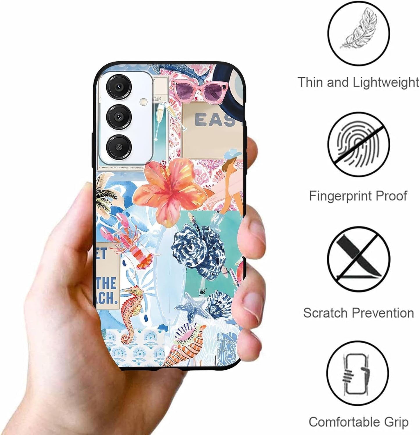 2 Pack Cute Beach Collage Phone Cases for Samsung Galaxy A16 5G 6.7" | Trendy Summer Vacation Hibiscus Lemon Boat Print Design Protective Funda for Women Girls Men Shockproof Soft Silicone Cover