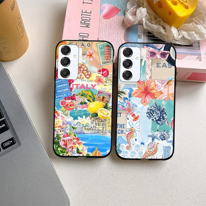 2 Pack Cute Beach Collage Phone Cases for Samsung Galaxy A16 5G 6.7" | Trendy Summer Vacation Hibiscus Lemon Boat Print Design Protective Funda for Women Girls Men Shockproof Soft Silicone Cover