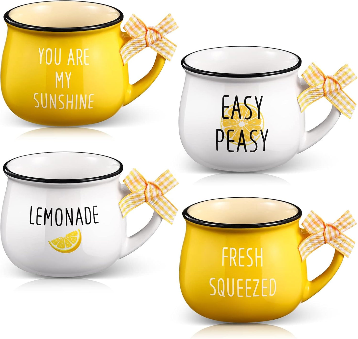4 Pcs Lemon Cups Mini Coffee Mug 5 oz Espresso Cups Set with Handle Lemon Tiered Tray Decor for Coffee Bar Decoration Holiday Party Gift