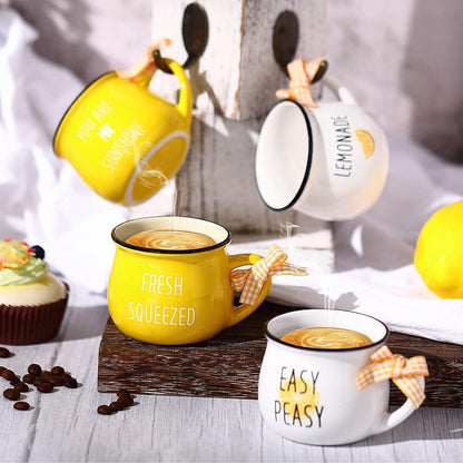 4 Pcs Lemon Cups Mini Coffee Mug 5 oz Espresso Cups Set with Handle Lemon Tiered Tray Decor for Coffee Bar Decoration Holiday Party Gift