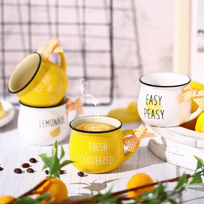 4 Pcs Lemon Cups Mini Coffee Mug 5 oz Espresso Cups Set with Handle Lemon Tiered Tray Decor for Coffee Bar Decoration Holiday Party Gift