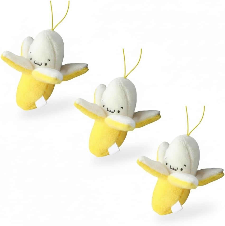 3Pcs Yellow Peeling Banana Decoration, Birthday Gift PP Cotton Peeling Banana Shape Plush Pendant for Decoration