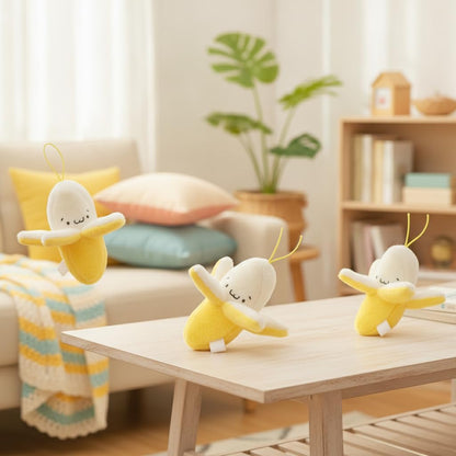 3Pcs Yellow Peeling Banana Decoration, Birthday Gift PP Cotton Peeling Banana Shape Plush Pendant for Decoration