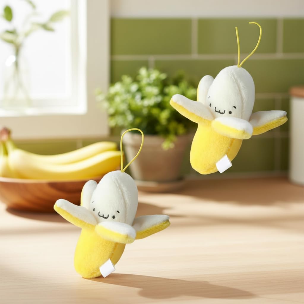 3Pcs Yellow Peeling Banana Decoration, Birthday Gift PP Cotton Peeling Banana Shape Plush Pendant for Decoration
