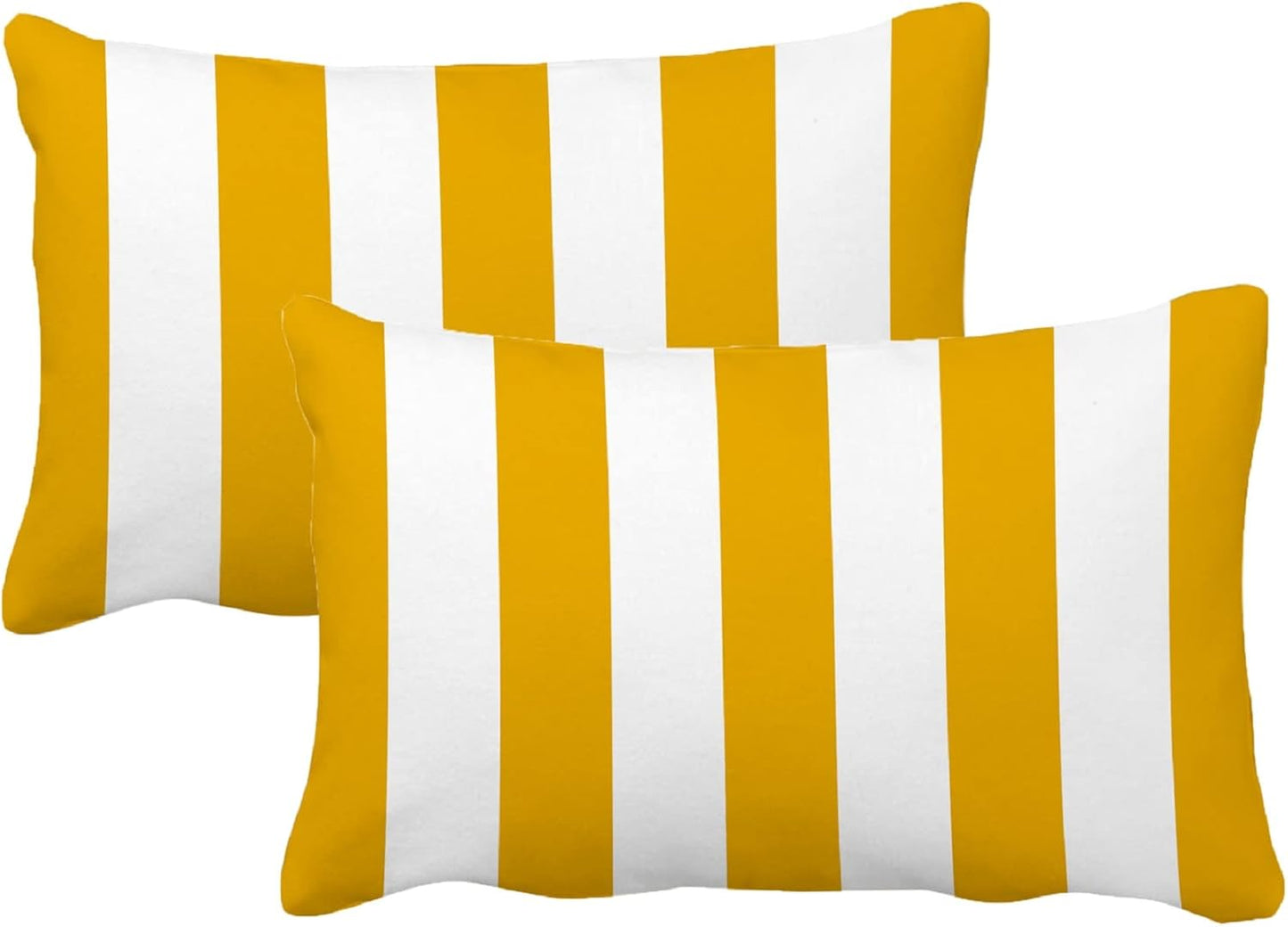 Mustard Yellow and White Stripe Set of 2 12x20 Inch Cotton Polyester Rectangle Throw Pillow Cover Decorative Soft Lumbar Cushion Case Slipcover Home Decor Room Bed Couch Sofa Pillowcase Sham