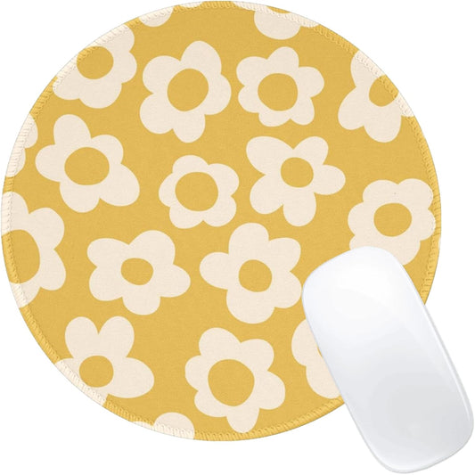Retro Yellow Flowers Mouse Pad Cute Travel Mousepad for Laptop Wireless Mouse Aesthetic Office Accessories Computer Mouse Pads for Desk Mini Mouse Pad, Yellow Floral