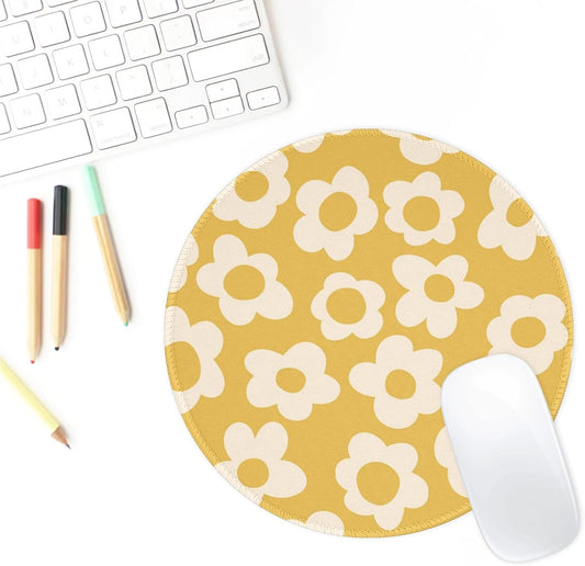 Retro Yellow Flowers Mouse Pad Cute Travel Mousepad for Laptop Wireless Mouse Aesthetic Office Accessories Computer Mouse Pads for Desk Mini Mouse Pad, Yellow Floral