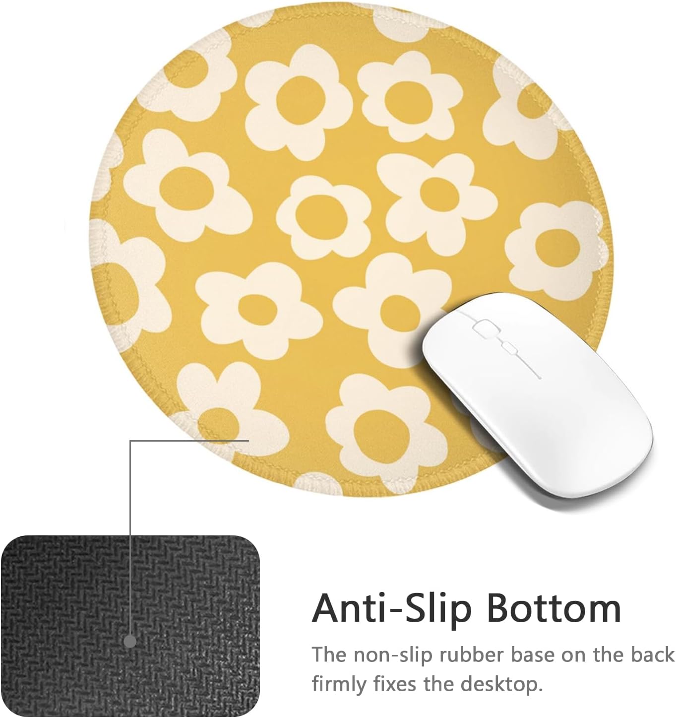 Retro Yellow Flowers Mouse Pad Cute Travel Mousepad for Laptop Wireless Mouse Aesthetic Office Accessories Computer Mouse Pads for Desk Mini Mouse Pad, Yellow Floral