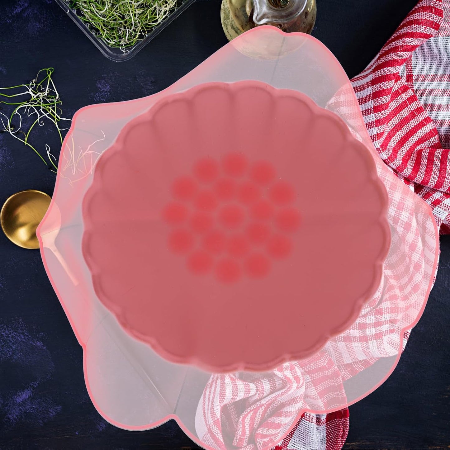 Silicone Stretch Lids for Bowls Food Covers, 4pcs Reusable Airtight Food Storage Seal Covers in Rose Red, Light Pink, Yellow, Green for Kitchen Fruit Preservation and Microwave
