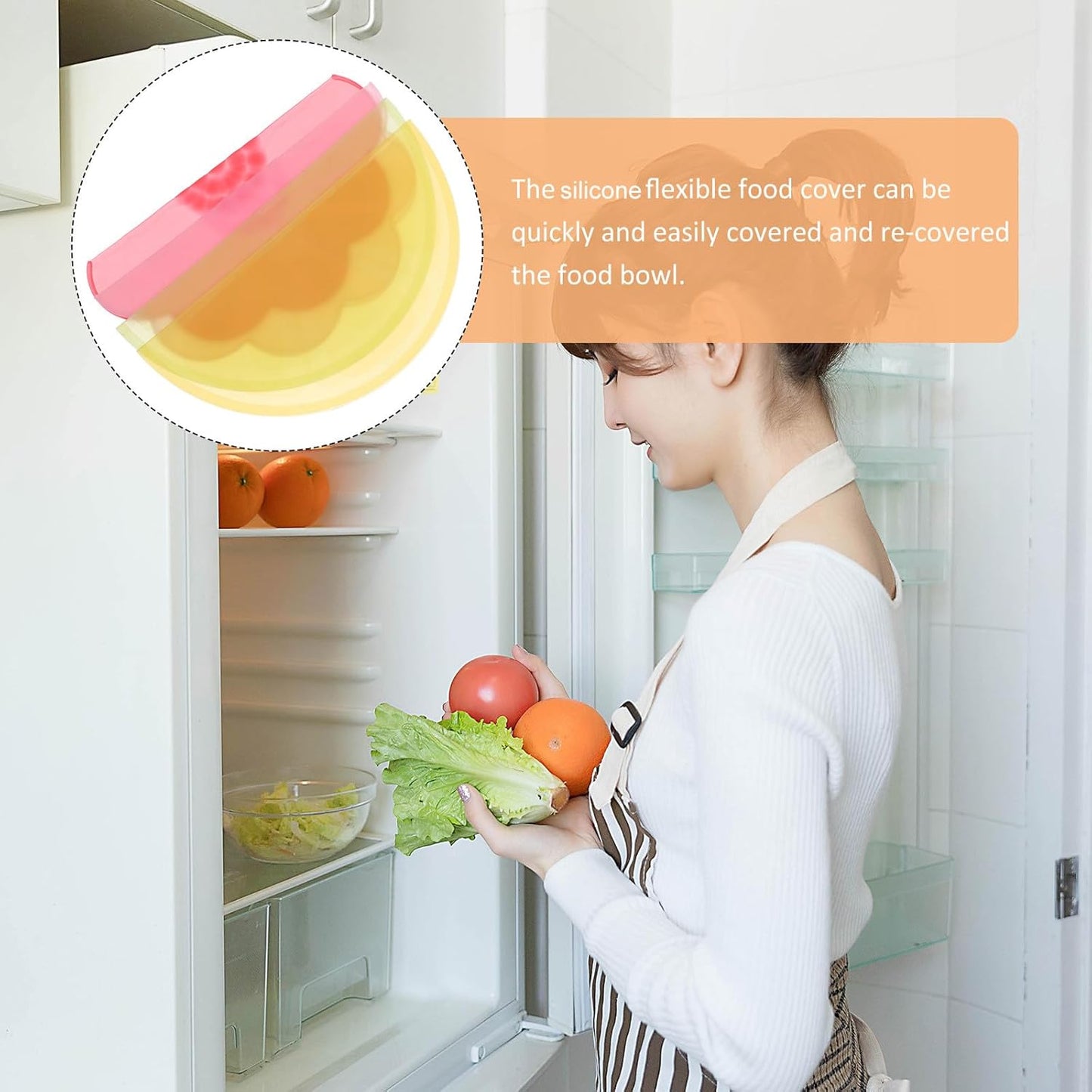 Silicone Stretch Lids for Bowls Food Covers, 4pcs Reusable Airtight Food Storage Seal Covers in Rose Red, Light Pink, Yellow, Green for Kitchen Fruit Preservation and Microwave