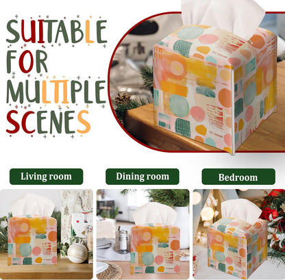 Modern Square Leather Tissue Box Cover/Case Holder Gifts for Women Family and Friends, Decorative Holder/Organizer for Bathroom Kitchen Nightstand Office Home (Pink Yellow Abstract) - B17