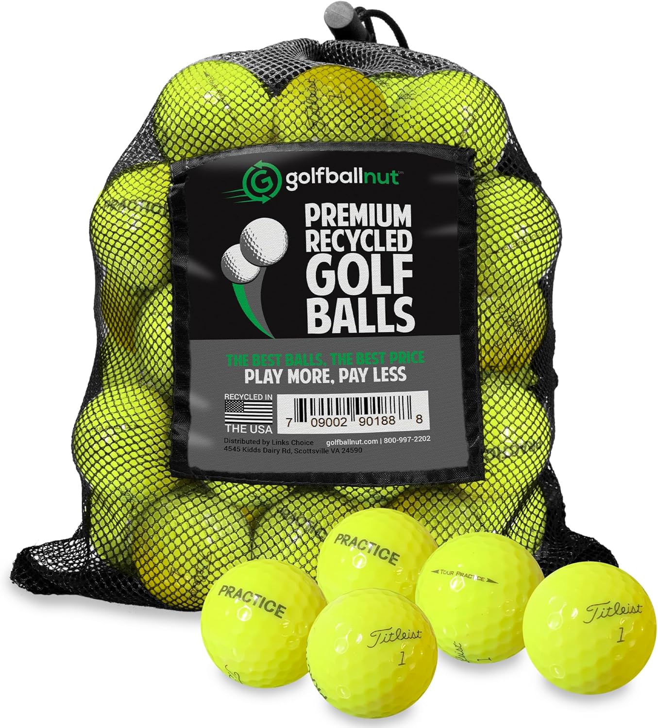 – 48 Recycled Golf Balls for Titliest Tour Practice - Good Condition – Bright Yellow Range & Practice GolfBalls – Mesh Bag Included – Sustainable Used Golf Balls