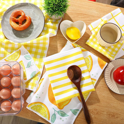 15 Pack Lemon Kitchen Towels Lemons Dish Towels 28 x 16 Inch & 12 x 12 Inch Absorbent Yellow Accessories for Kitchen Bathroom Summer Decor Gifts, 5 Style