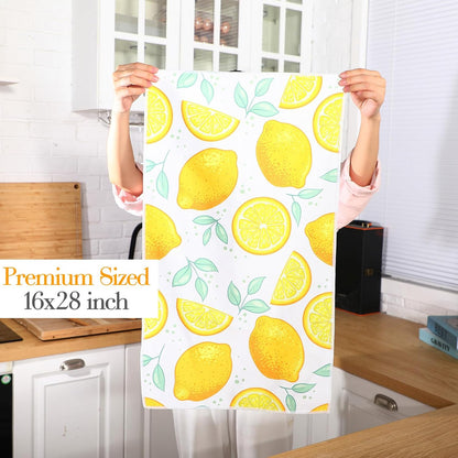 15 Pack Lemon Kitchen Towels Lemons Dish Towels 28 x 16 Inch & 12 x 12 Inch Absorbent Yellow Accessories for Kitchen Bathroom Summer Decor Gifts, 5 Style
