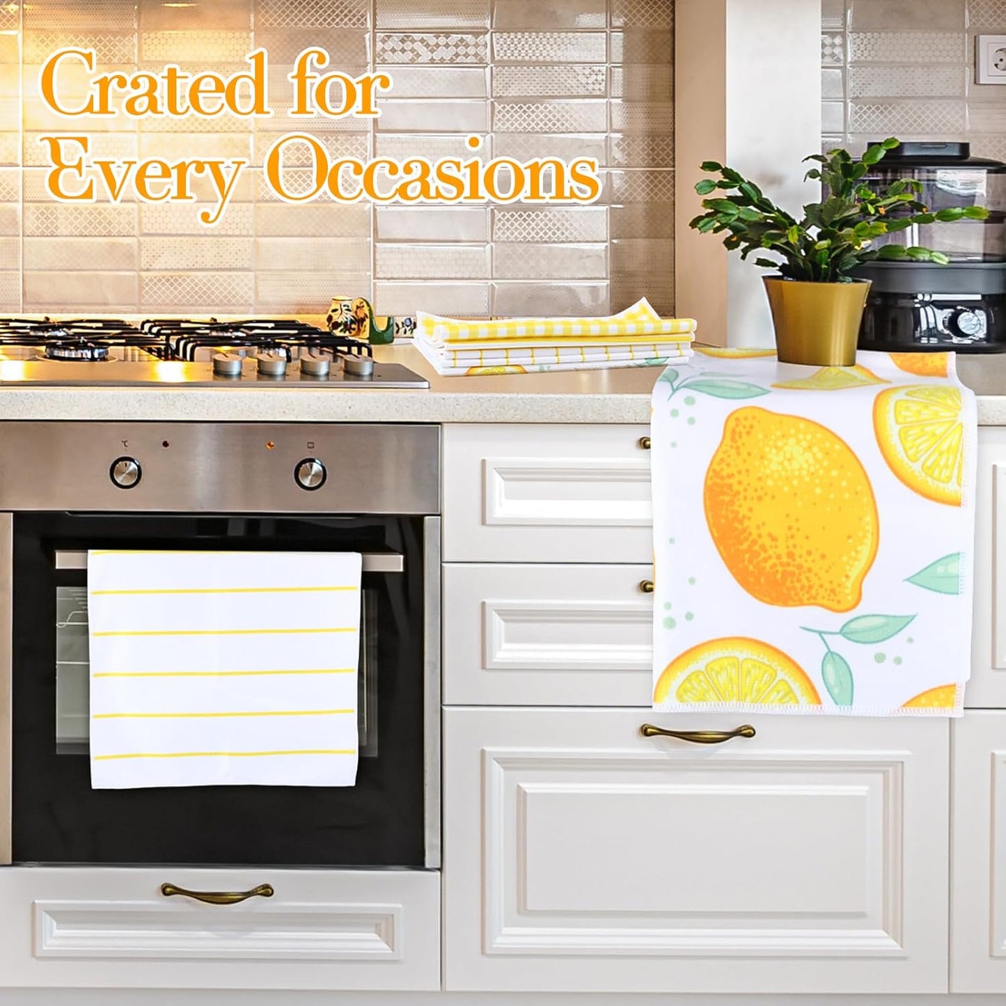 15 Pack Lemon Kitchen Towels Lemons Dish Towels 28 x 16 Inch & 12 x 12 Inch Absorbent Yellow Accessories for Kitchen Bathroom Summer Decor Gifts, 5 Style