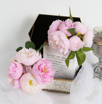Yellow Peonies Silk Flowers 2 Bouquets Fake Peonies 14 Heads Faux Peony Flowers with Stems for Wedding Decoration Bride Bouquet Faux Flowers Crafts Floral Arrangement (Yellow)