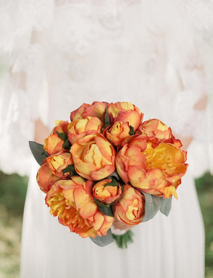 Yellow Peonies Silk Flowers 2 Bouquets Fake Peonies 14 Heads Faux Peony Flowers with Stems for Wedding Decoration Bride Bouquet Faux Flowers Crafts Floral Arrangement (Yellow)