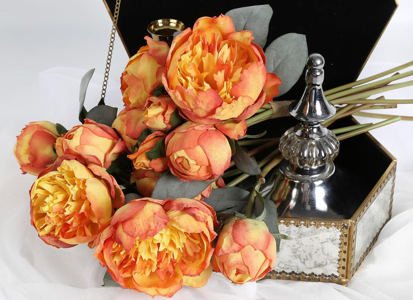 Yellow Peonies Silk Flowers 2 Bouquets Fake Peonies 14 Heads Faux Peony Flowers with Stems for Wedding Decoration Bride Bouquet Faux Flowers Crafts Floral Arrangement (Yellow)