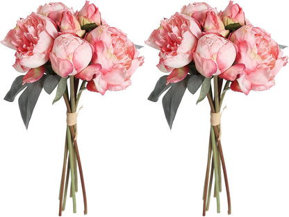Yellow Peonies Silk Flowers 2 Bouquets Fake Peonies 14 Heads Faux Peony Flowers with Stems for Wedding Decoration Bride Bouquet Faux Flowers Crafts Floral Arrangement (Yellow)