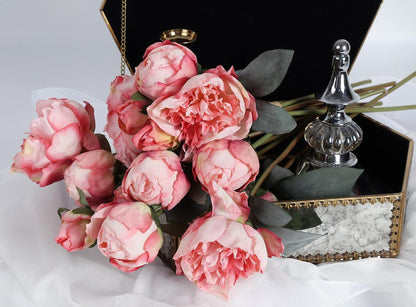 Yellow Peonies Silk Flowers 2 Bouquets Fake Peonies 14 Heads Faux Peony Flowers with Stems for Wedding Decoration Bride Bouquet Faux Flowers Crafts Floral Arrangement (Yellow)