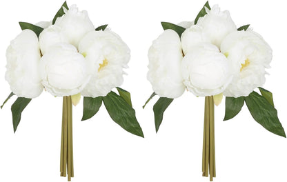 Yellow Peonies Silk Flowers 2 Bouquets Fake Peonies 14 Heads Faux Peony Flowers with Stems for Wedding Decoration Bride Bouquet Faux Flowers Crafts Floral Arrangement (Yellow)