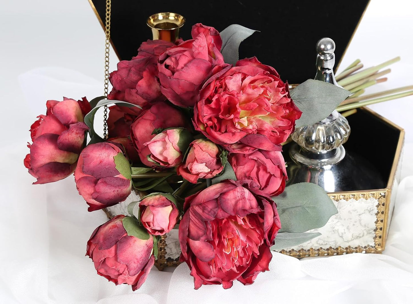 Yellow Peonies Silk Flowers 2 Bouquets Fake Peonies 14 Heads Faux Peony Flowers with Stems for Wedding Decoration Bride Bouquet Faux Flowers Crafts Floral Arrangement (Yellow)