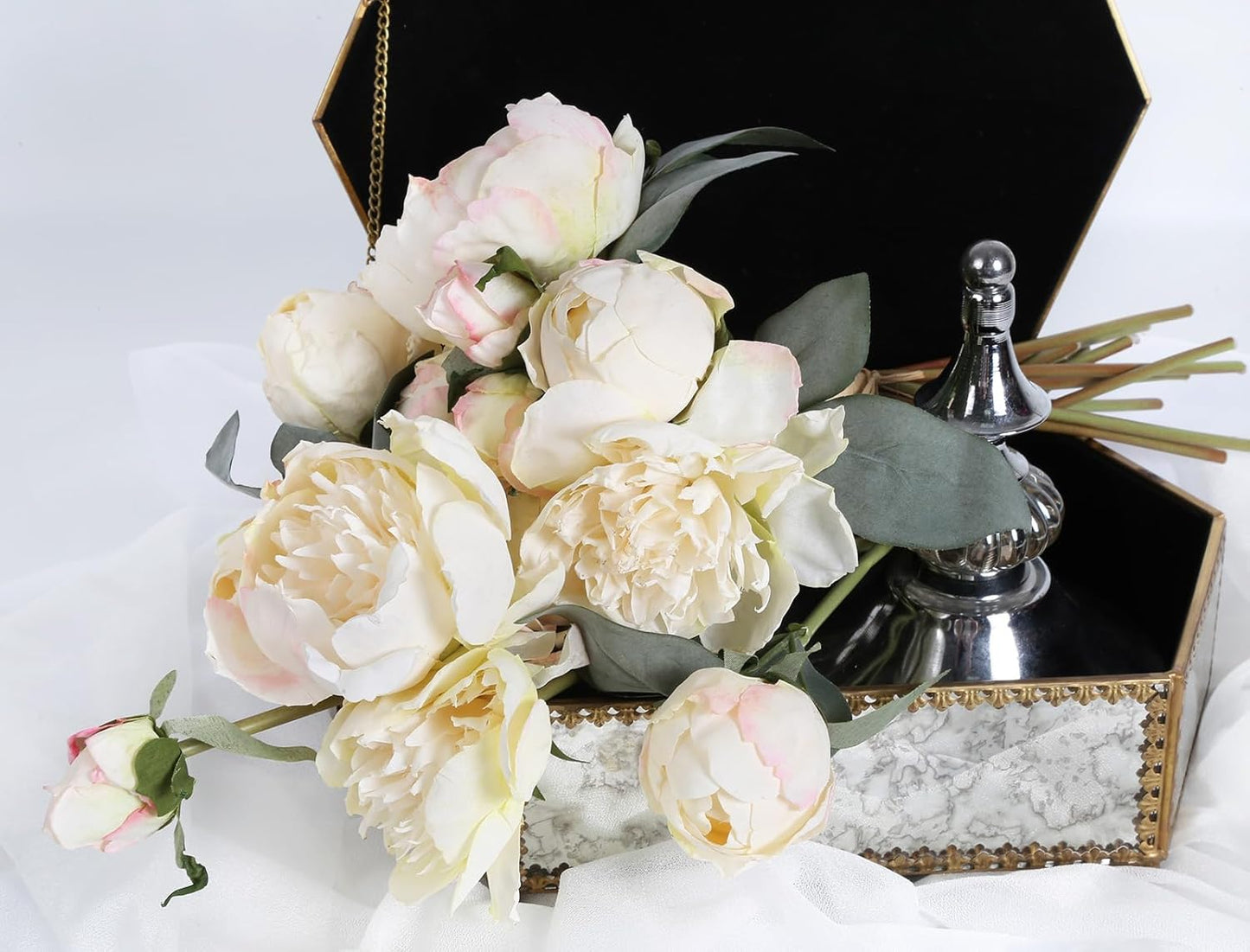 Yellow Peonies Silk Flowers 2 Bouquets Fake Peonies 14 Heads Faux Peony Flowers with Stems for Wedding Decoration Bride Bouquet Faux Flowers Crafts Floral Arrangement (Yellow)
