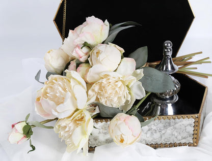 Yellow Peonies Silk Flowers 2 Bouquets Fake Peonies 14 Heads Faux Peony Flowers with Stems for Wedding Decoration Bride Bouquet Faux Flowers Crafts Floral Arrangement (Yellow)