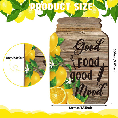 4 Pcs Lemon Kitchen Wall Decor Mason Jar Set Wooden Rustic Home Decor Inspirational Kitchen Hanging Farmhouse Wall Signs for Home decoration